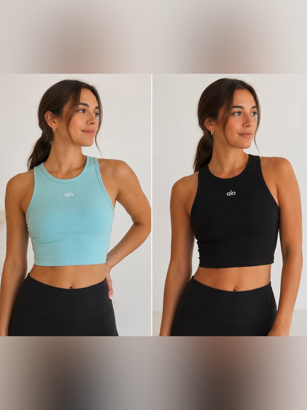 Alo Yoga Ribbed Cropped Tank Tops Bundle Size M | Black & Aqua Blue 💙🖤